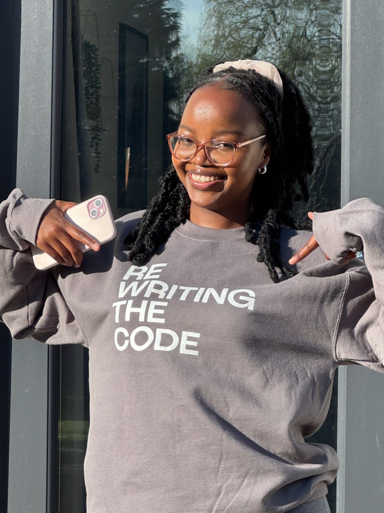 RTC woman showcasing her shirt